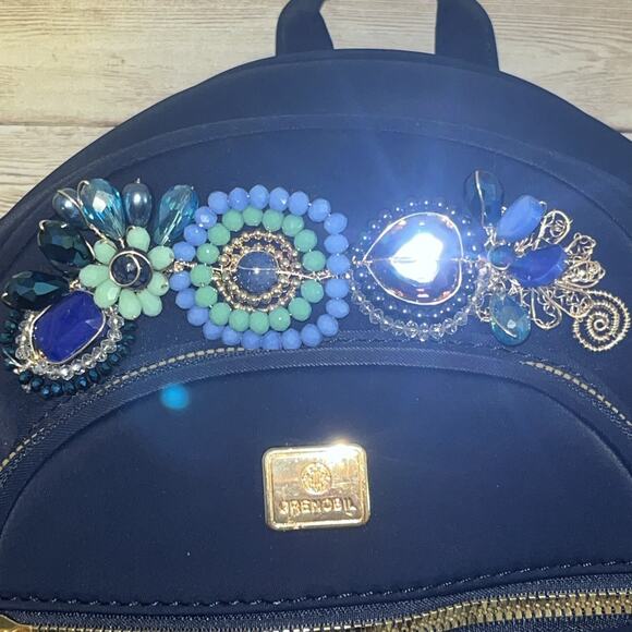 Womens Fancy MiniBackpack Navy Beaded Small Jeweled Purse Rare Crystals Stunning - Picture 3 of 10